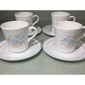 Vintage Country Cornflower Coffee Cups Corelle Corning Set of 4 Cottage Core 80s
